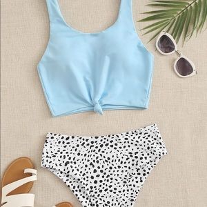 Dalmatian knot detail high waisted bikini swimsuit